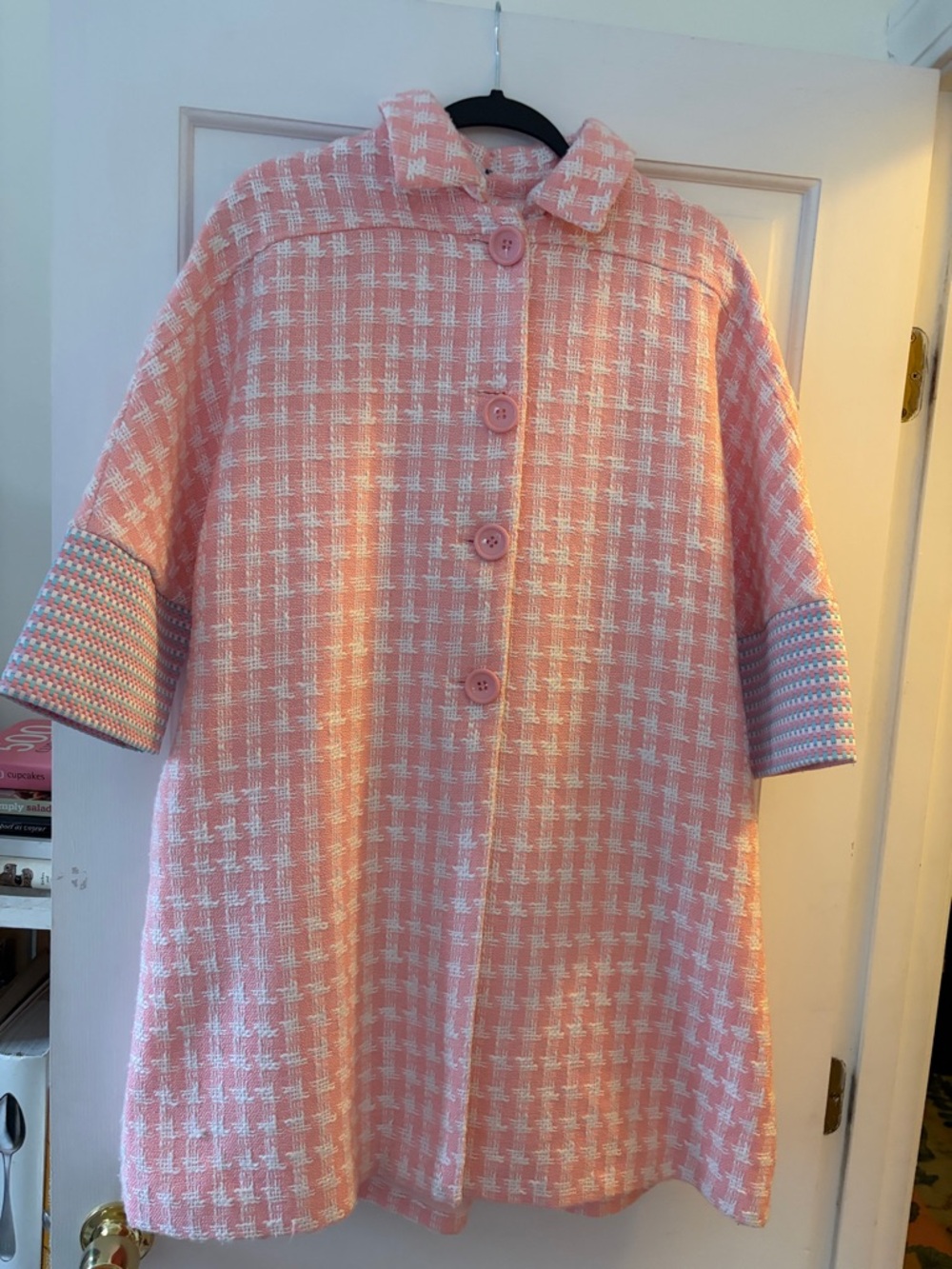 Perhaps handmade Pink Tweed Women's Coat Jacket - Classic Button Front